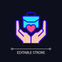 Social responsibility pixel perfect RGB color icon for dark theme. Workplace giving program. Philanthropic effort. Simple filled line drawing on night mode background. Editable stroke. Arial font used vector