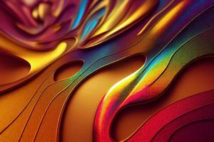 A computer generated illustration of abstract lines of metallic ink paint texture pouring together blending to form gradients. A.I. generated art. photo