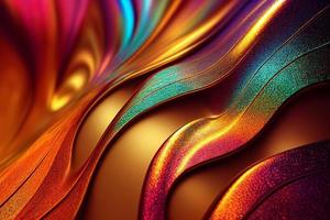 A computer generated illustration of abstract lines of metallic ink paint texture pouring together blending to form gradients. A.I. generated art. photo