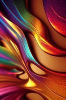 A computer generated illustration of abstract lines of metallic ink paint texture pouring together blending to form gradients. A.I. generated art. photo