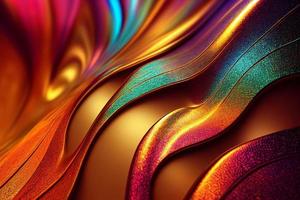 A computer generated illustration of abstract lines of metallic ink paint texture pouring together blending to form gradients. A.I. generated art. photo
