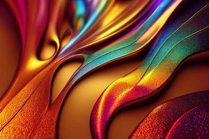 A computer generated illustration of abstract lines of metallic ink paint texture pouring together blending to form gradients. A.I. generated art. photo