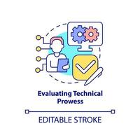 evaluar el icono del concepto de destreza técnica. empleo tecnología digital. habilidades de recursos humanos idea abstracta ilustración de línea delgada. dibujo de contorno aislado. trazo editable. arial, innumerables fuentes pro-bold utilizadas vector