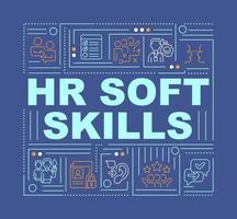 HR soft skills word concepts dark blue banner. Hiring personnel process. Infographics with icons on color background. Isolated typography. Vector illustration with text. Arial-Black font used