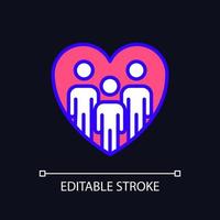 Community work pixel perfect RGB color icon for dark theme. Volunteer opportunities. Collective action. Simple filled line drawing on night mode background. Editable stroke. Arial font used vector