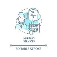 Nursing services turquoise concept icon. Professional patient care. Hospice services abstract idea thin line illustration. Isolated outline drawing. Editable stroke. Arial, Myriad Pro-Bold fonts used vector