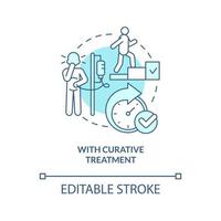 With curative treatment turquoise concept icon. Palliative care characteristic abstract idea thin line illustration. Isolated outline drawing. Editable stroke. Arial, Myriad Pro-Bold fonts used vector