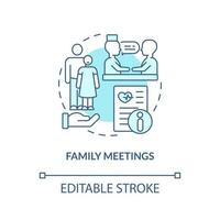 Family meetings turquoise concept icon. Info of patient condition. Hospice service abstract idea thin line illustration. Isolated outline drawing. Editable stroke. Arial, Myriad Pro-Bold fonts used vector