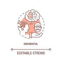 Dementia orange concept icon. Brain disorder. Illnesses to ask for palliative care abstract idea thin line illustration. Isolated outline drawing. Editable stroke. Arial, Myriad Pro-Bold fonts used vector