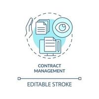 Contract management turquoise concept icon. Examples of automation in business abstract idea thin line illustration. Isolated outline drawing. Editable stroke. Arial, Myriad Pro-Bold fonts used vector