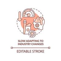 Slow adapting to industry changes red concept icon. Compatibility issue. BPA issues abstract idea thin line illustration. Isolated outline drawing. Editable stroke. Arial, Myriad Pro-Bold fonts used vector