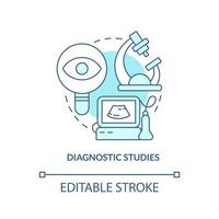 Diagnostic studies turquoise concept icon. Hospice service and equipment abstract idea thin line illustration. Isolated outline drawing. Editable stroke. Arial, Myriad Pro-Bold fonts used vector