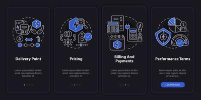 pantalla de la aplicación móvil de incorporación del modo nocturno de ventas de ppa. tutorial de términos financieros páginas de instrucciones gráficas de 4 pasos con conceptos lineales. interfaz de usuario, ux, plantilla de interfaz gráfica de usuario. innumerables fuentes pro-negrita y regulares utilizadas vector