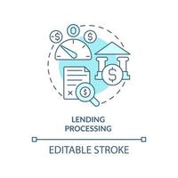 Lending processing turquoise concept icon. Financial history. Automated banking abstract idea thin line illustration. Isolated outline drawing. Editable stroke. Arial, Myriad Pro-Bold fonts used vector