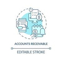 Accounts receivable turquoise concept icon. Examples of automation in business abstract idea thin line illustration. Isolated outline drawing. Editable stroke. Arial, Myriad Pro-Bold fonts used vector