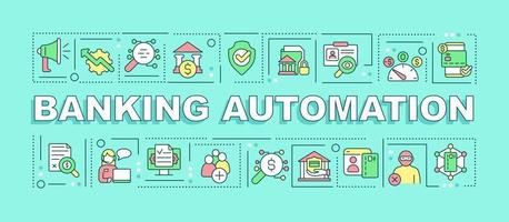 Banking automation word concepts mint banner. Autonomous operations. Infographics with icons on color background. Isolated typography. Vector illustration with text. Arial-Black font used