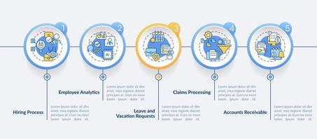 Examples of automation in business circle infographic template. Data visualization with 5 steps. Process timeline info chart. Workflow layout with line icons. Lato-Bold, Regular fonts used vector