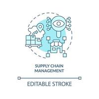 Supply chain management turquoise concept icon. Examples of automation in business abstract idea thin line illustration. Isolated outline drawing. Editable stroke. Arial, Myriad Pro-Bold fonts used vector