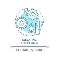 Elevating staff focus turquoise concept icon. Benefits of BPA in banking abstract idea thin line illustration. Isolated outline drawing. Editable stroke. Arial, Myriad Pro-Bold fonts used vector