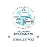 Organizing documentation turquoise concept icon. Benefits of BPA in banking abstract idea thin line illustration. Isolated outline drawing. Editable stroke. Arial, Myriad Pro-Bold fonts used vector