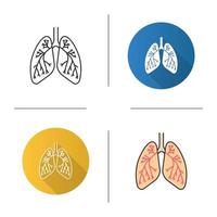 Human lungs with bronchi and bronchioles icon. Respiratory system anatomy. Flat design, linear and color styles. Isolated vector illustrations