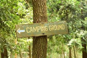 camping ground sign in the forest photo