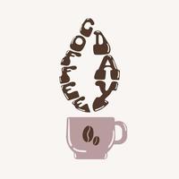 Isolated cup of coffee and Coffee day in the shape of a drop in flat style. vector