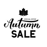 Autumn Sale calligraphy hand lettering with black maple leaf isolated on white. Seasonal discount promotion banner. Easy to edit vector template for advertising poster, flyer, card, tag, label, etc.