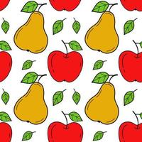 Painted seamless background with apples and pears. Abstract repeating pattern. For paper, cover, fabric, healthy food background, gift wrapping, wall art, interior decor. vector