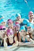 happy children group  at swimming pool photo