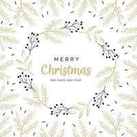 Merry Christmas and Happy New Year greeting card with black and gold branches and pine cones. vector