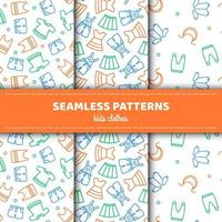 A set of seamless patterns with children's clothes. Vector illustration in a linear style.