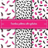 Set of seamless patterns with eyelashes. The element of the corporate style of salon eyelash extensions. Vector template packaging design beauty products