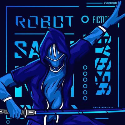 Samurai hero cyberpunk fiction character vector. Colorful t-shirt design illustration.