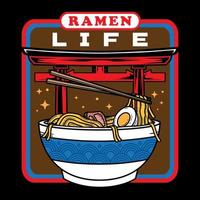 Japanese ramen noodles soup bowl vector icon illustration with vintage retro flat style. Asian Japanese traditional food cuisine. Clip art, t-shirt, menu, poster, print, banner