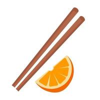 Cinnamon shelf and slice of orange on white background. Vector isolated image for use in web design or clipart