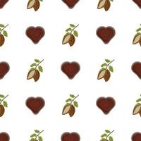 Pattern of heart candy and cocoa bean. Vector image for use in packaging or textile design