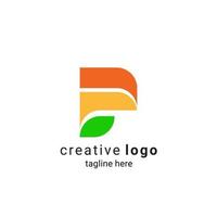 la inspiración para el logotipo de la letra p con forma de objeto que se separa en 3 partes con colores naranja, amarillo oscuro y verde. forma elegante y profesional vector