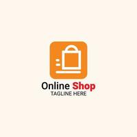 Professional online shop logo with a very simple and elegant shape in solid orange color. There is a moving bag symbol in the middle of the logo vector