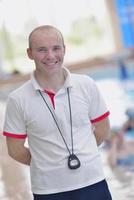 children group  at swimming pool photo