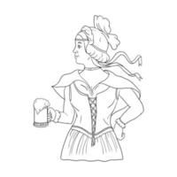 German Barmaid Serving Beer Drawing vector