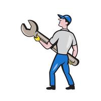 Mechanic Carrying Giant Spanner Cartoon