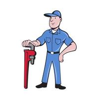 Plumber Standing Pipe Wrench Cartoon vector