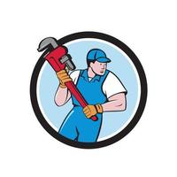 Plumber Holding Pipe Wrench Circle Cartoon vector