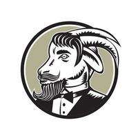 Goat Beard Tuxedo Circle Woodcut vector