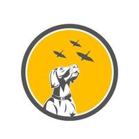 English Pointer Dog Looking at Geese Circle Retro vector