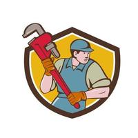 Plumber Running Monkey Wrench Crest Cartoon vector