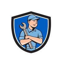 Mechanic Arms Crossed Spanner Crest Cartoon vector