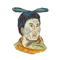 dibujo de cabeza de guerrero cacique maorí vector