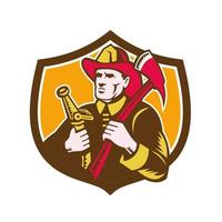 Fireman Firefighter  Axe Hose Crest Woodcut vector